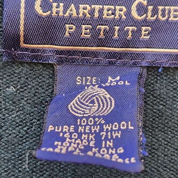 CHARTER CLUB PETITE Women's Cardigan Medium Green Wool Grama Sweater Vintage - Picture 4 of 9